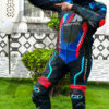 Rider fit view of the Custom BMW 2 Piece Moto Racing Suit