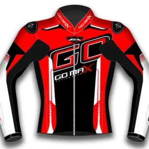 Front view of the Go Max Motorbike Racing Leather Jacket featuring premium cowhide leather, CE Level 2 armor, and a race-inspired ergonomic design.