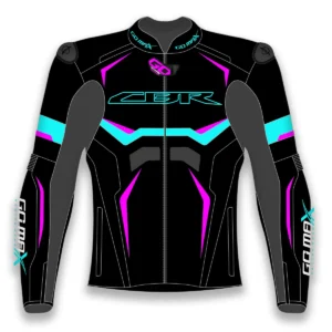 GoMax Moto Racing Jacket front view featuring premium leather design, race-inspired styling, and professional motorcycle riding details