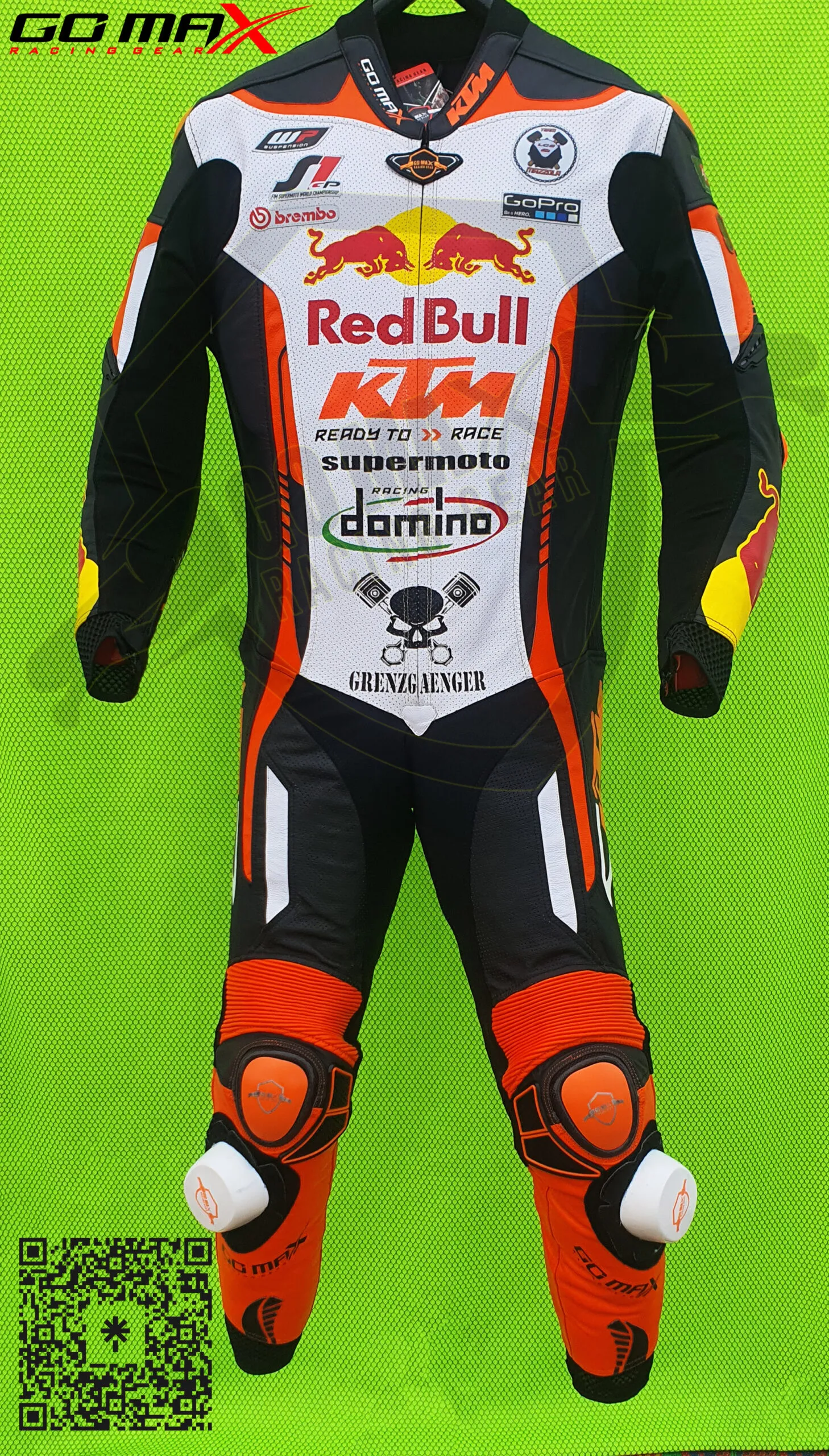 Full front display of KTM Motorcycle Racing Suit by Go Max Racing