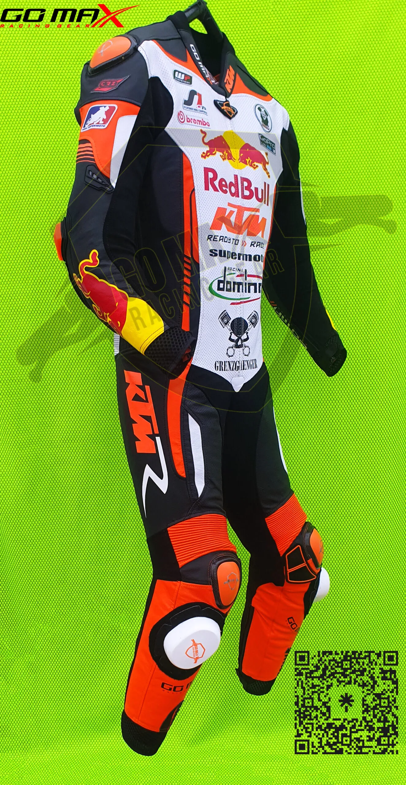 Angled view of KTM Motorcycle Racing Suit showing premium race fit