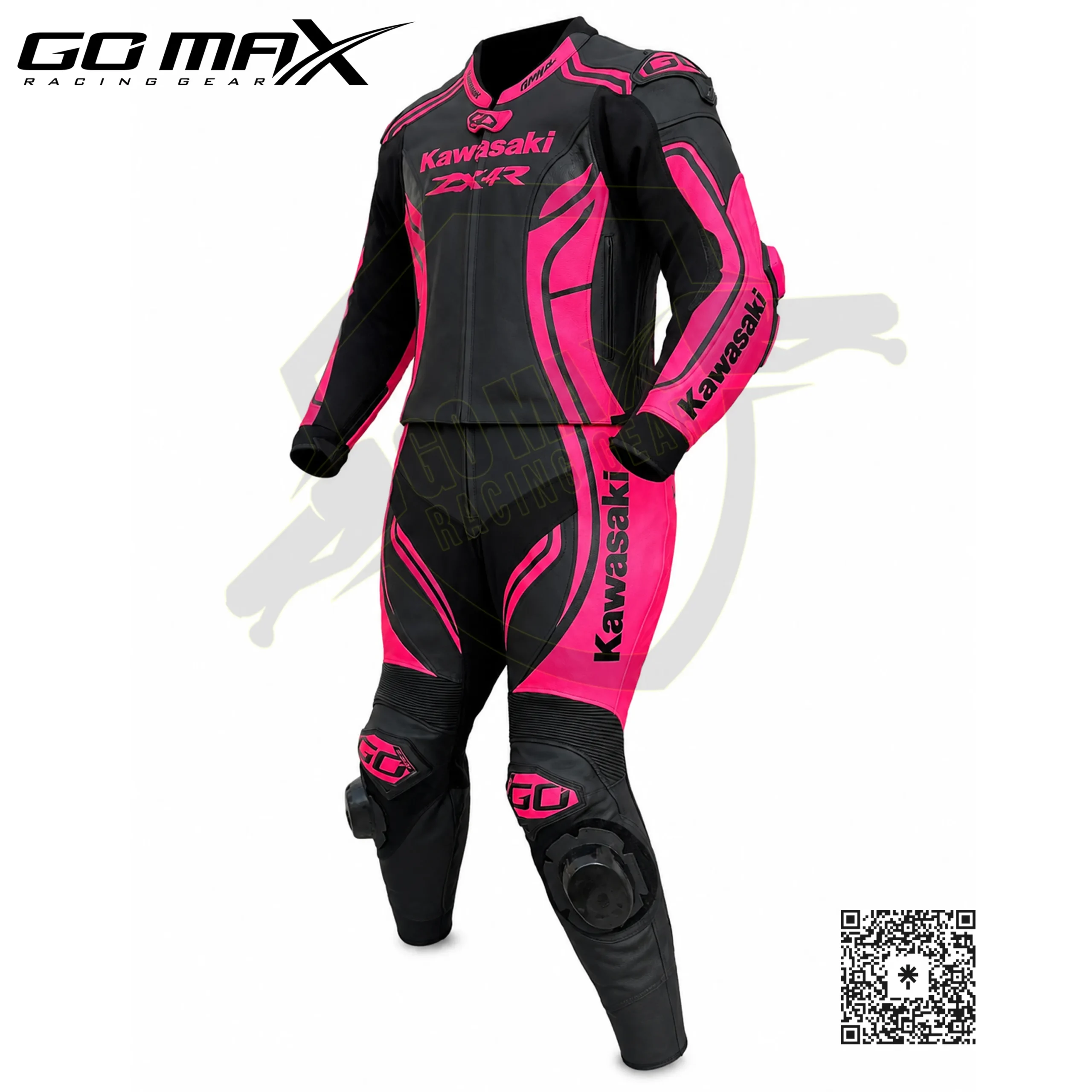 Go Max Racing Women's Kawasaki Ninja ZX-4R Pink Fluorescent 2 Piece Motorbike Leather Suit | CE Level 2 Armor - Image 4