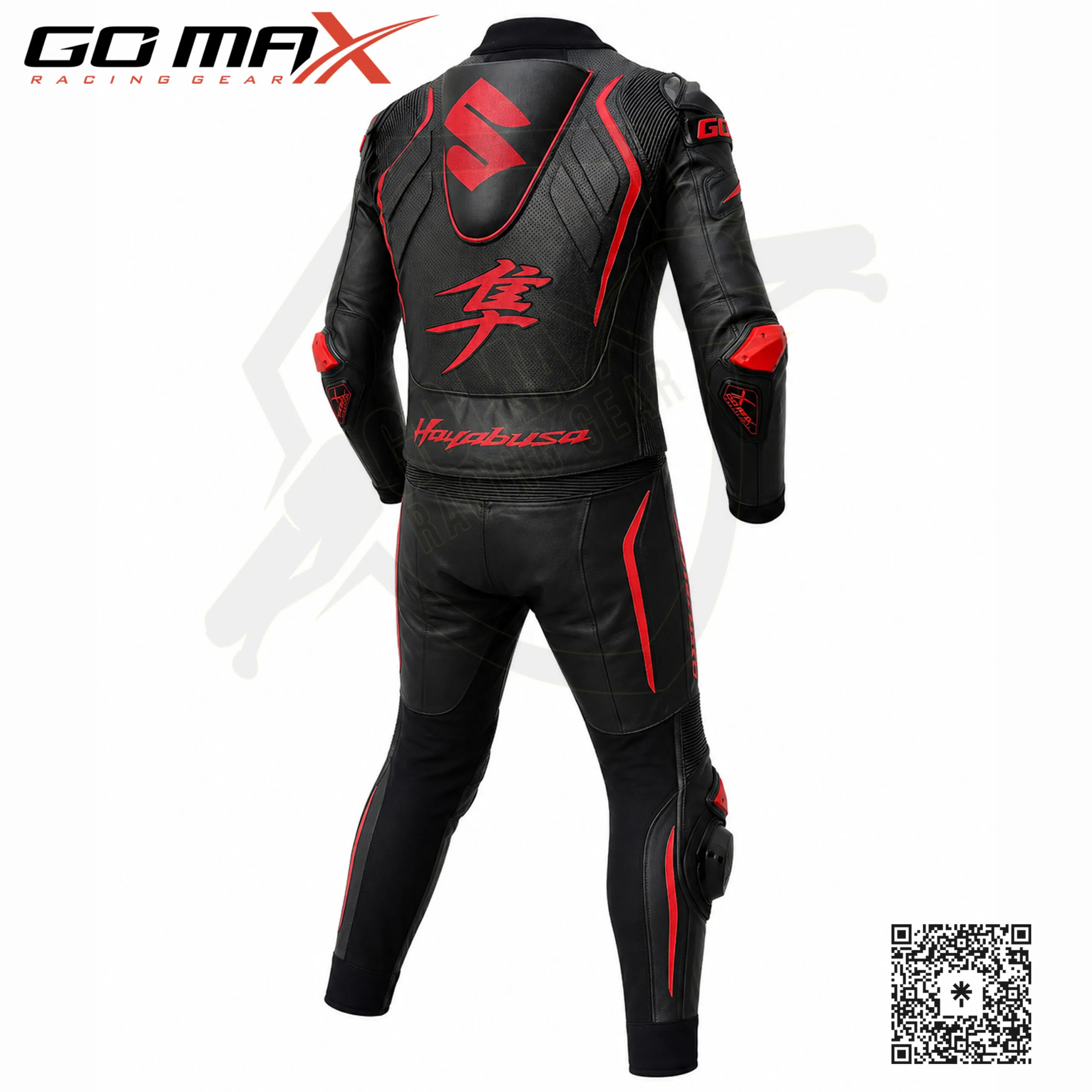 Hayabusa Black Red Suit back side view