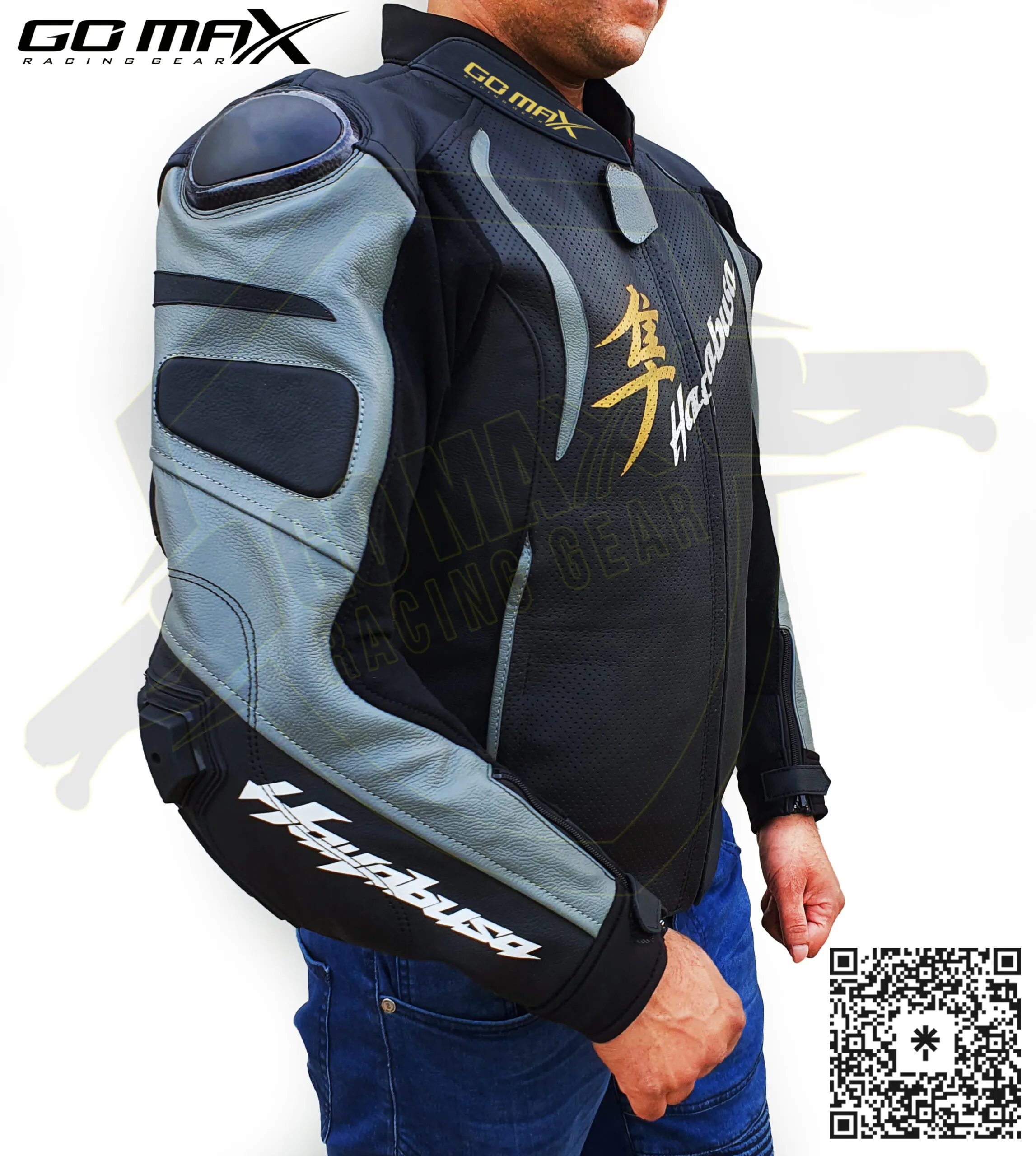 Top Hayabusa Grey Black Jacket | CE Level 2 Armor | Go Max