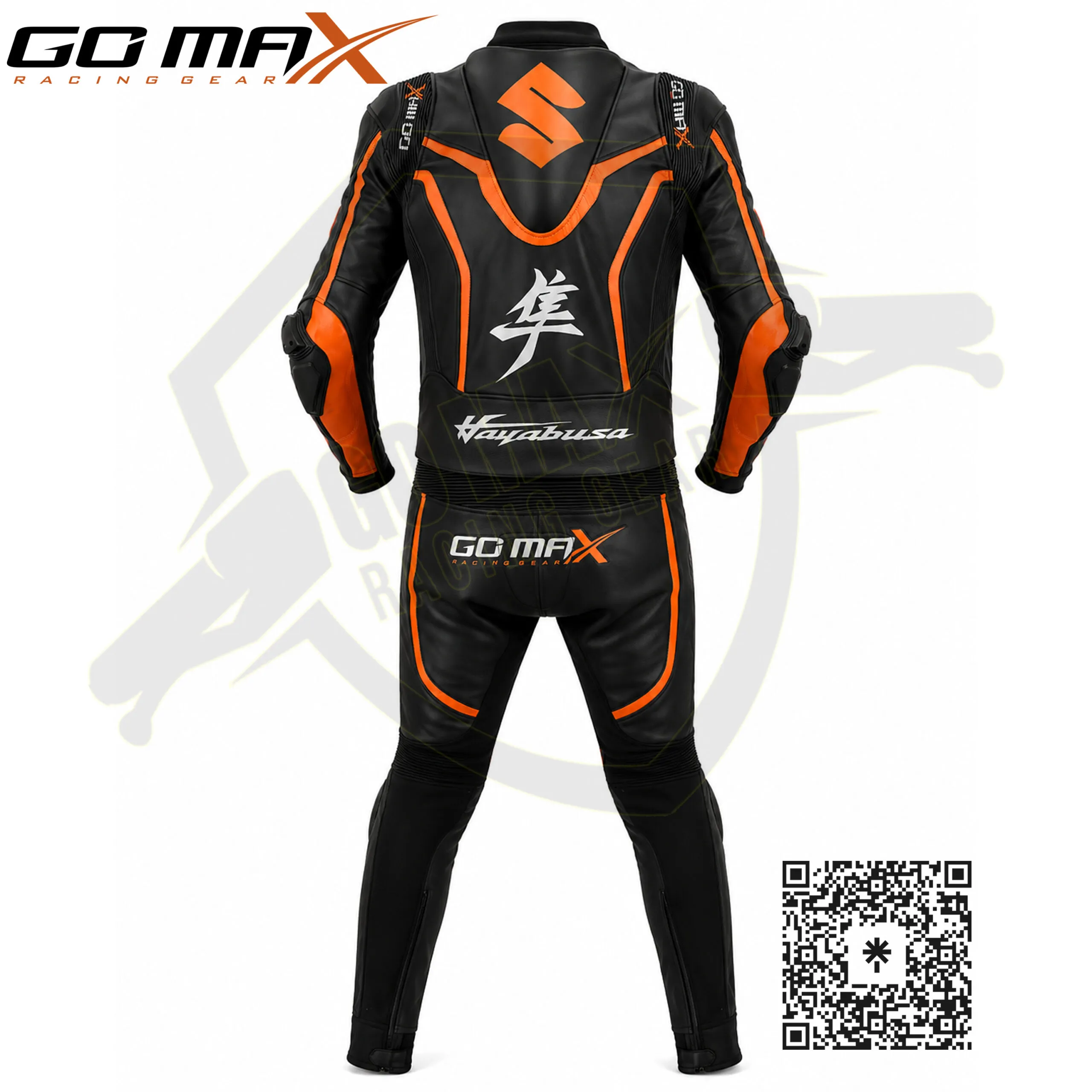 Hayabusa 3rd Gen 2-Piece Suit black and orange back view