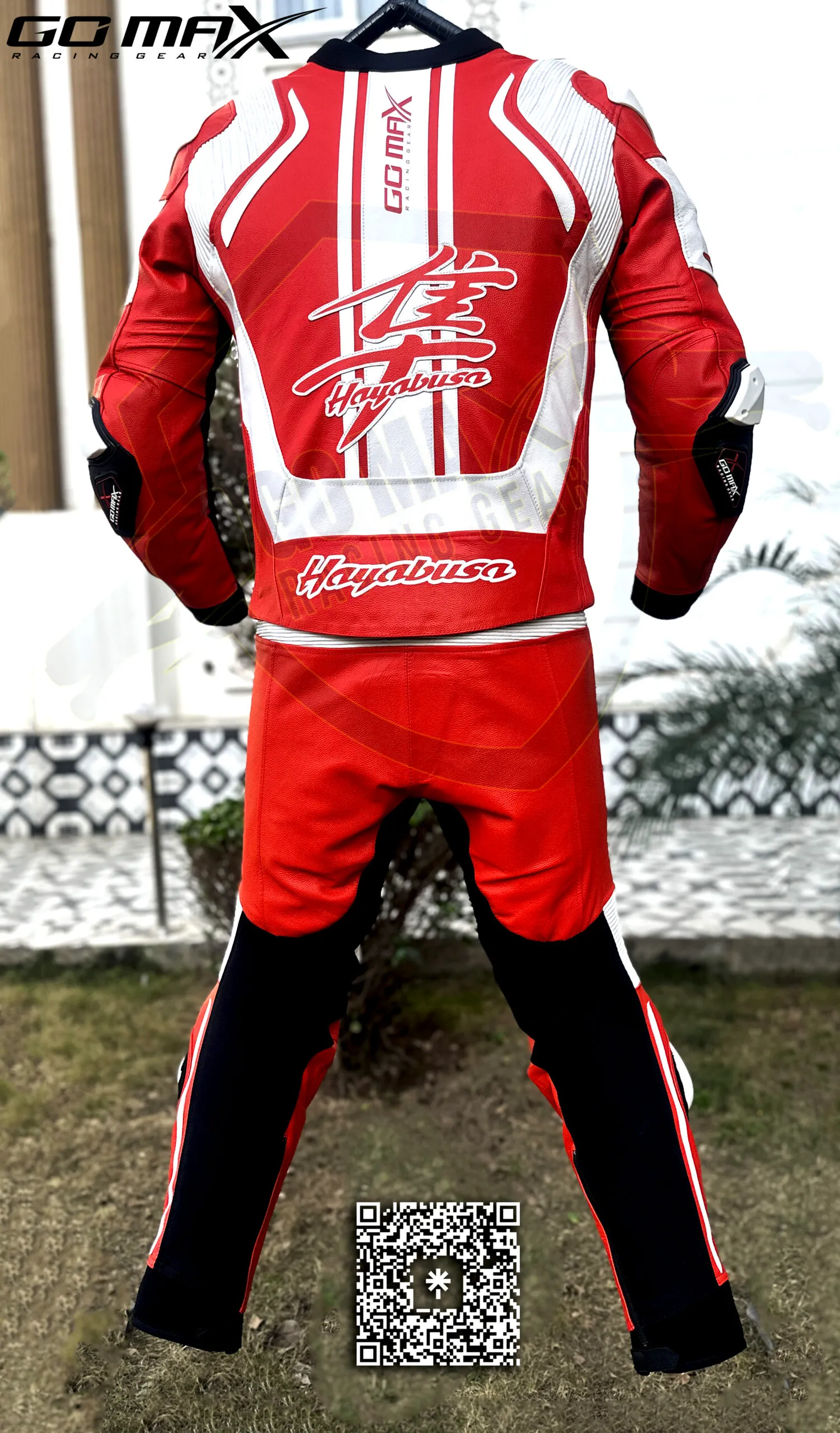 Hayabusa Red and White 2 Piece Suit rear detail