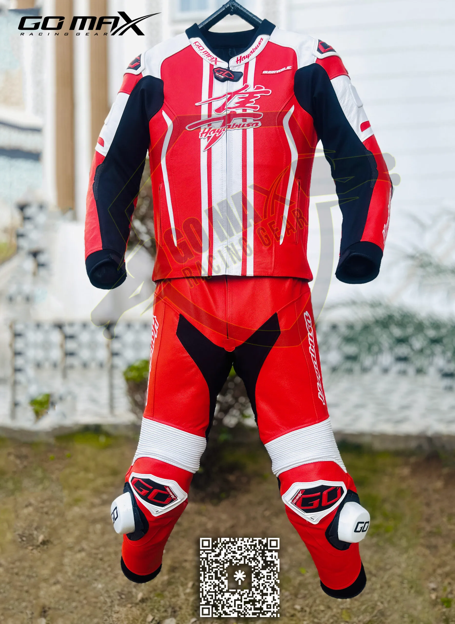 rider wearing Hayabusa Red and White 2 Piece Suit