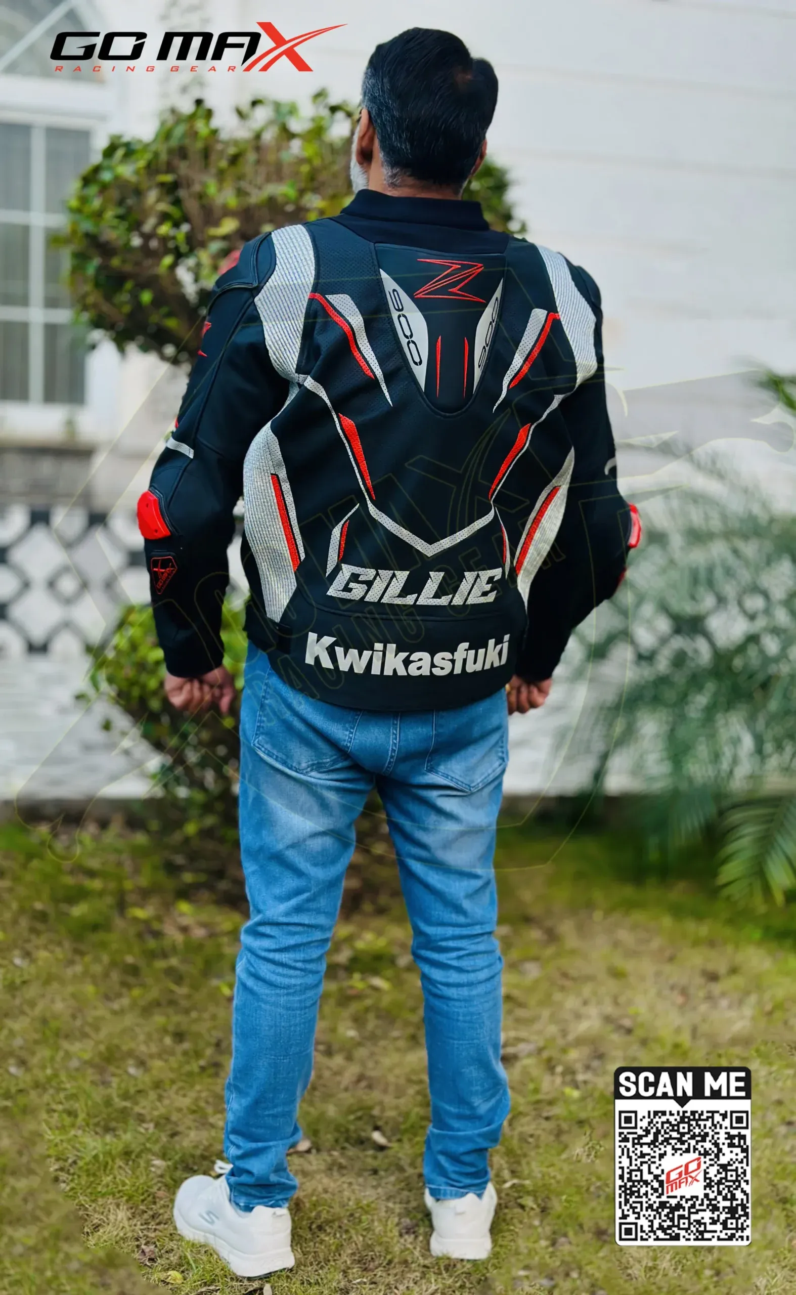 レーサージャケット Top Kawasaki Z900 Racing Jacket | Black Silver Red | Go Max