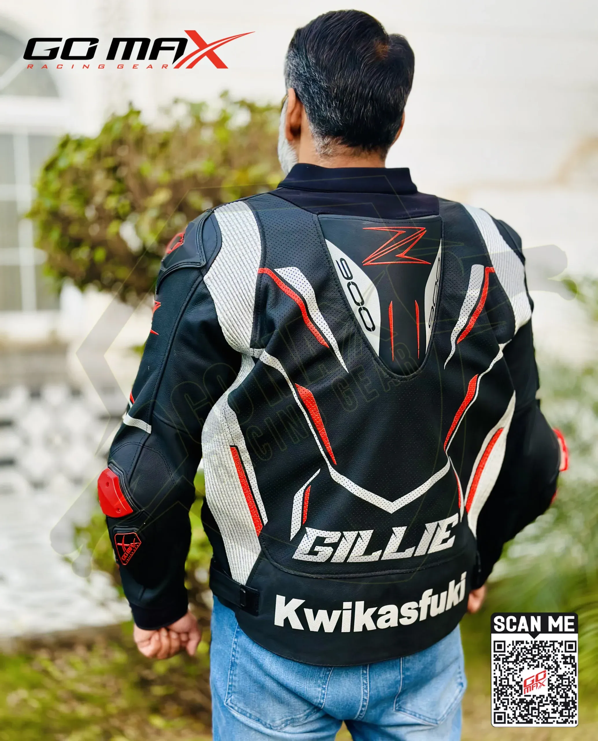 Top Kawasaki Z900 Racing Jacket | Black Silver Red | Go Max