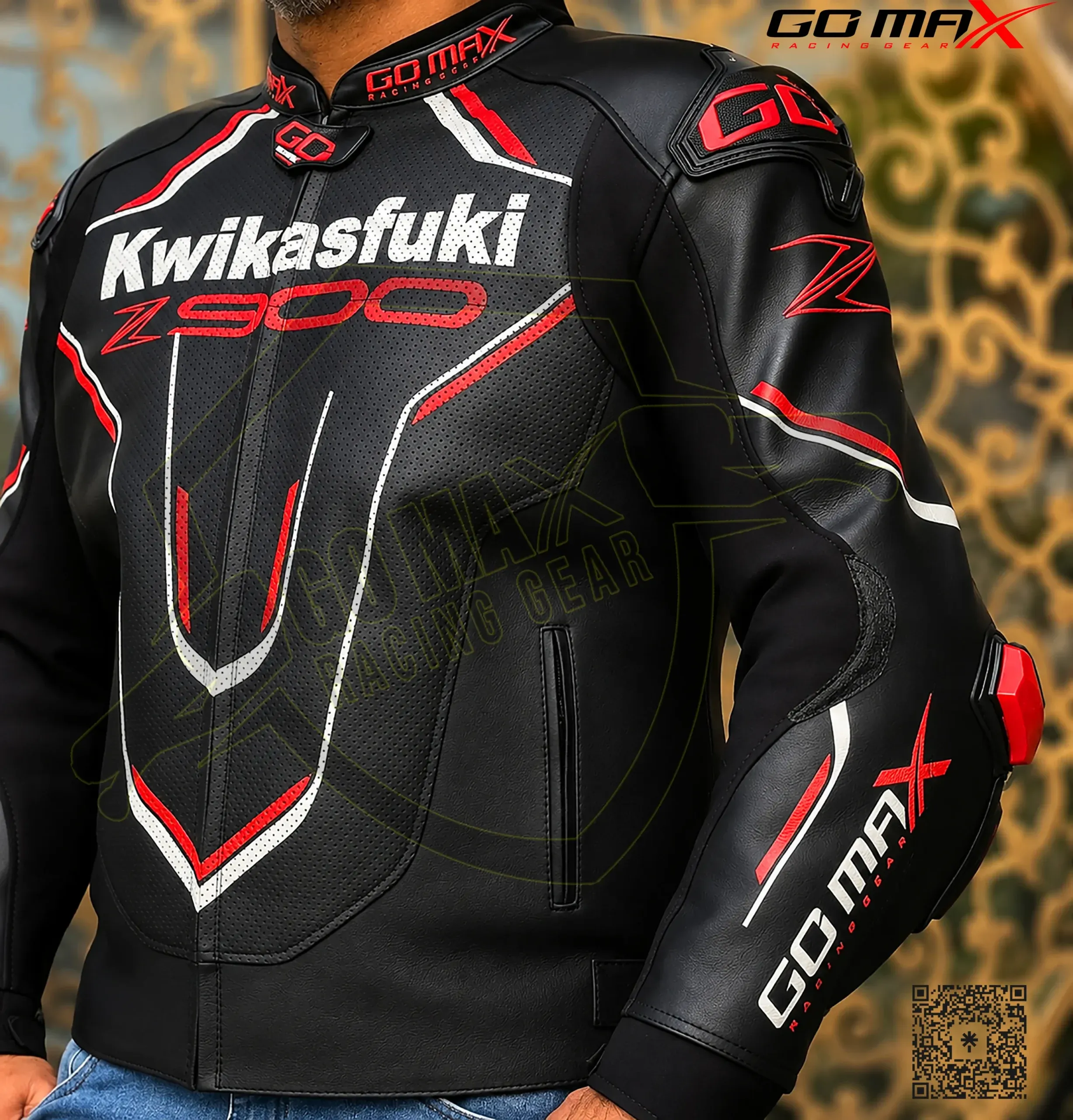 Top Kawasaki Z900 Racing Jacket | Black Silver Red | Go Max