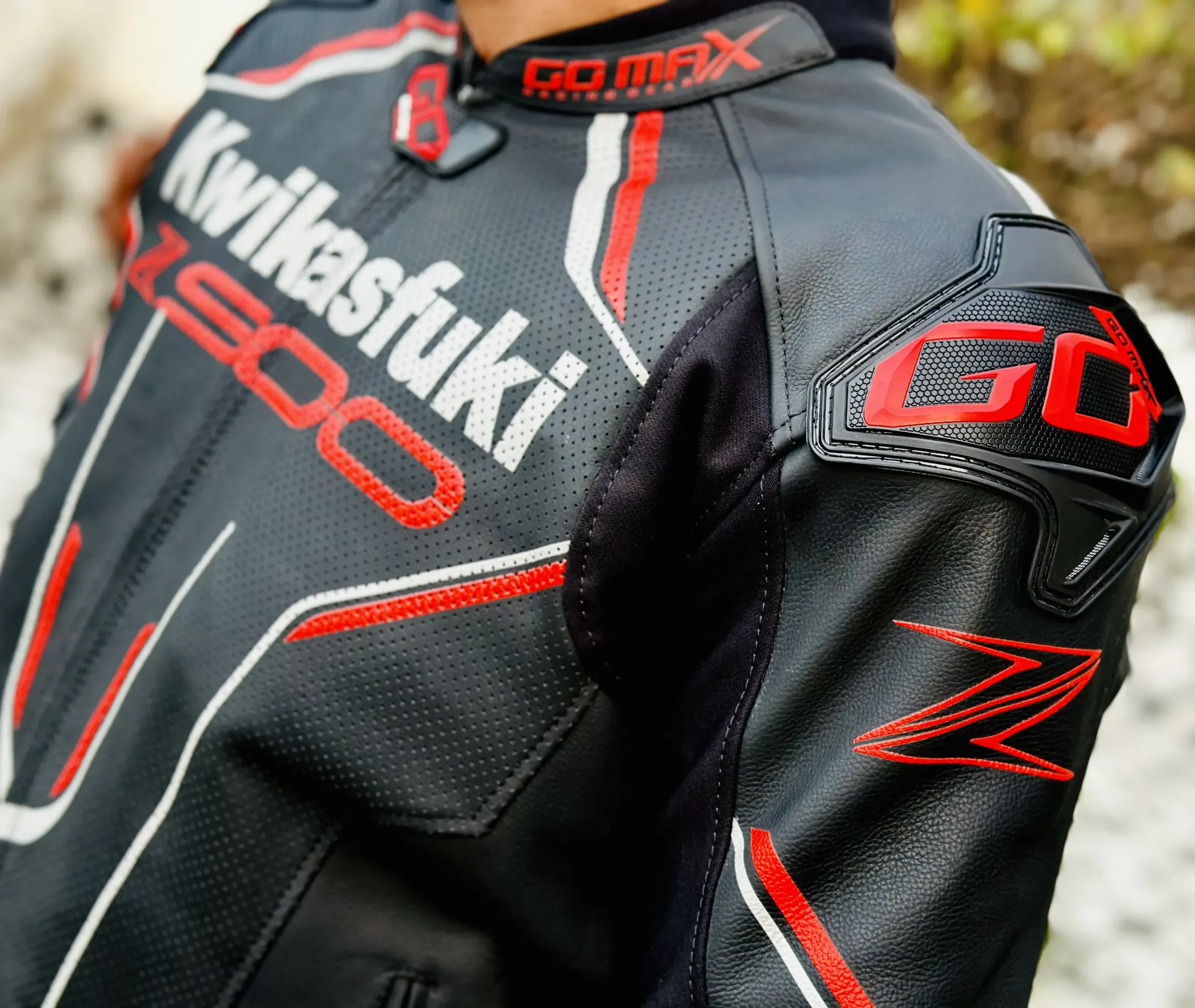 Top Kawasaki Z900 Racing Jacket | Black Silver Red | Go Max