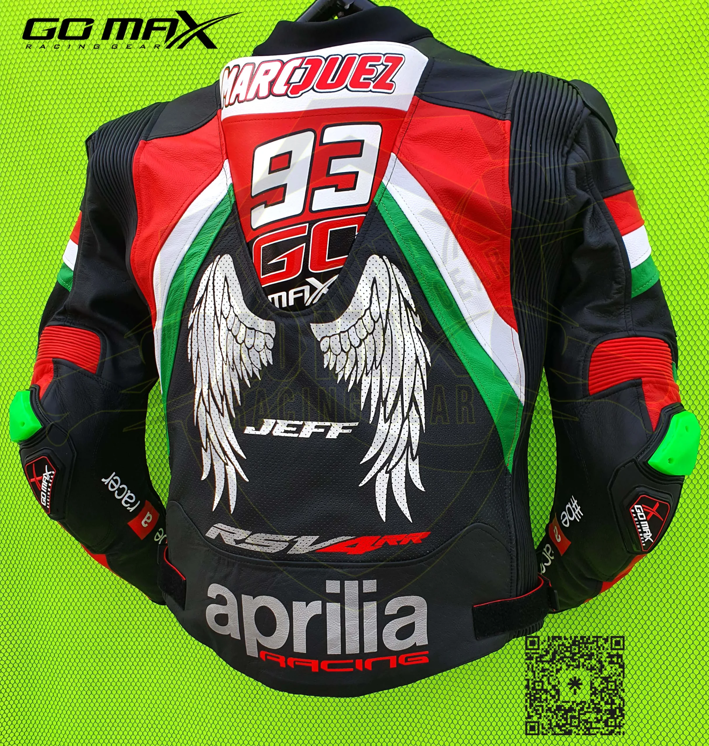 Go Max Custom Marc-Inspired Aprilia RSV4 Racing Leather Motorcycle Jacket – #93 Fan Edition - Image 12