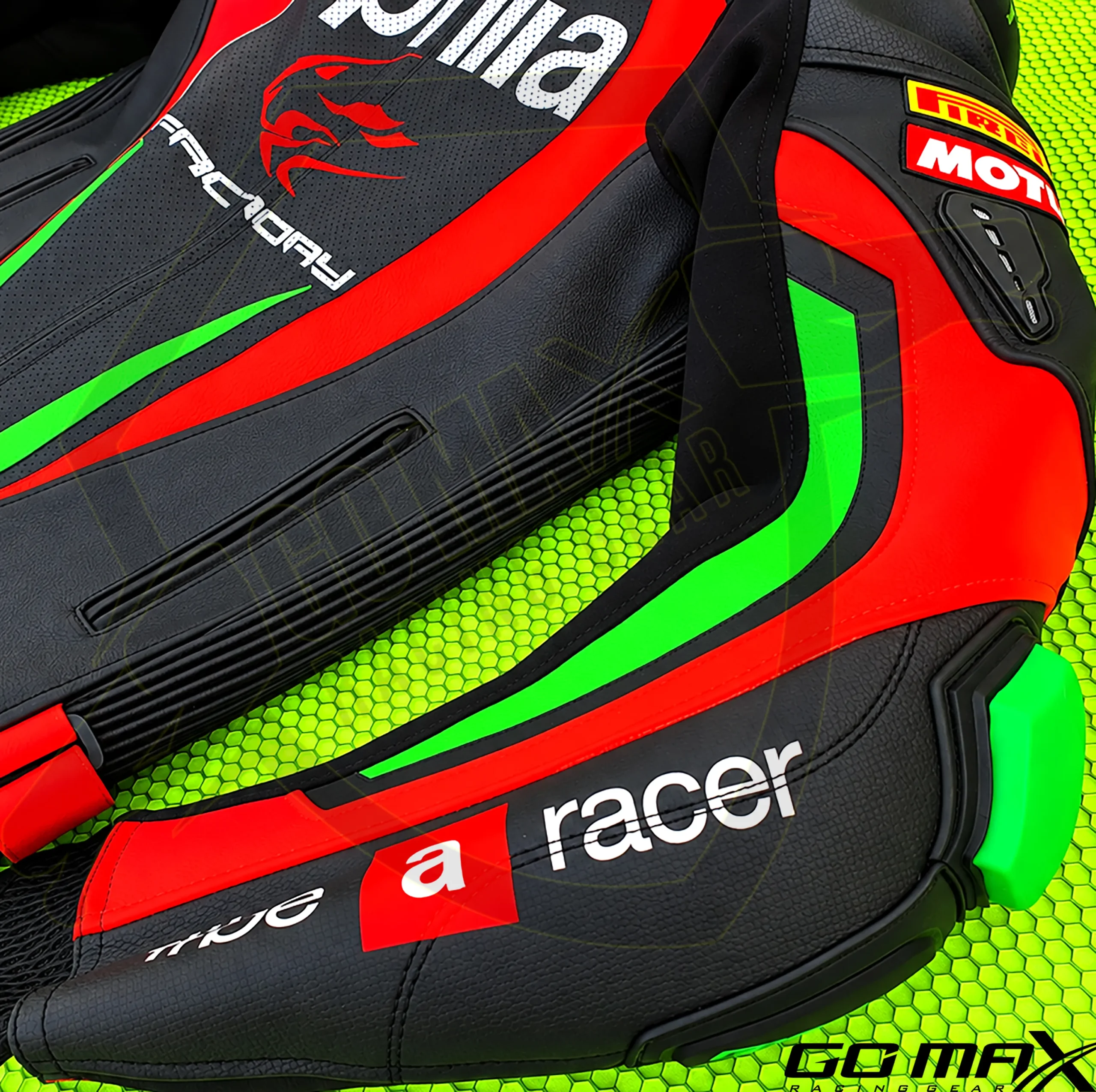 Go Max Aprilia Racing Custom Motorcycle Leather Racing Jacket Motorbike Riding Jacket - Image 8