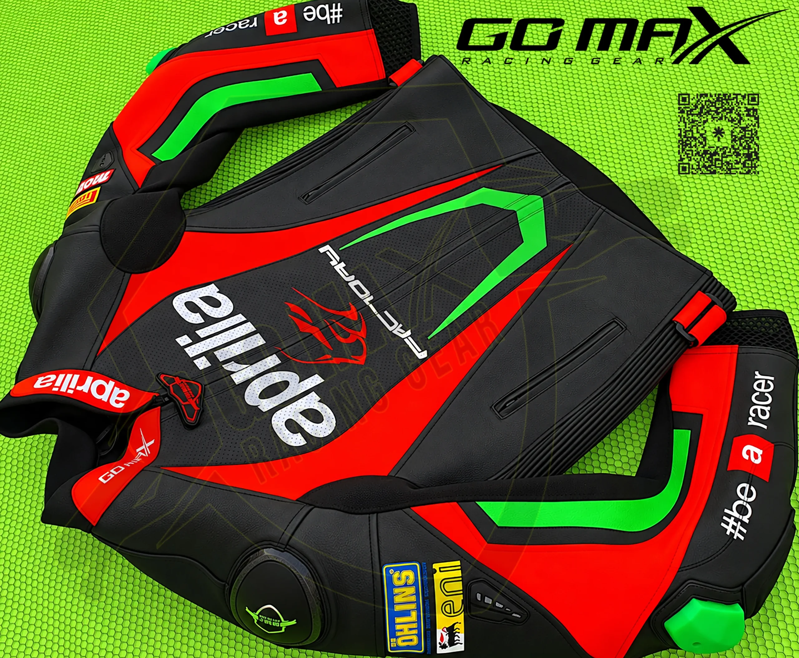 Go Max Aprilia Racing Custom Motorcycle Leather Racing Jacket Motorbike Riding Jacket - Image 9